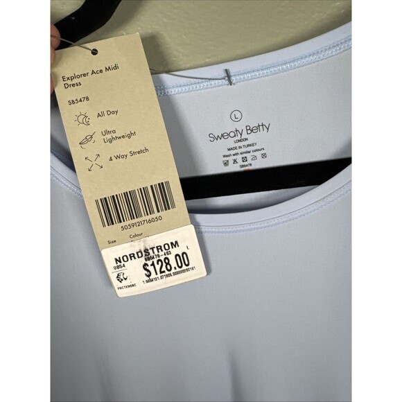Sweaty Betty Explorer Ace Racerback Midi Dress Breeze Blue‎ Size L NWT $128 READ - Picture 11 of 15